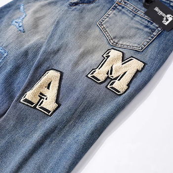 Blugi – stil retro, croi drept, spălare uzată, 80% bumbac, fermoar