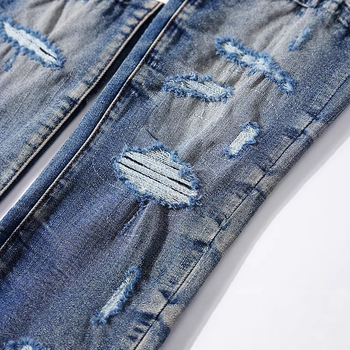 Blugi – stil retro, croi drept, spălare uzată, 80% bumbac, fermoar