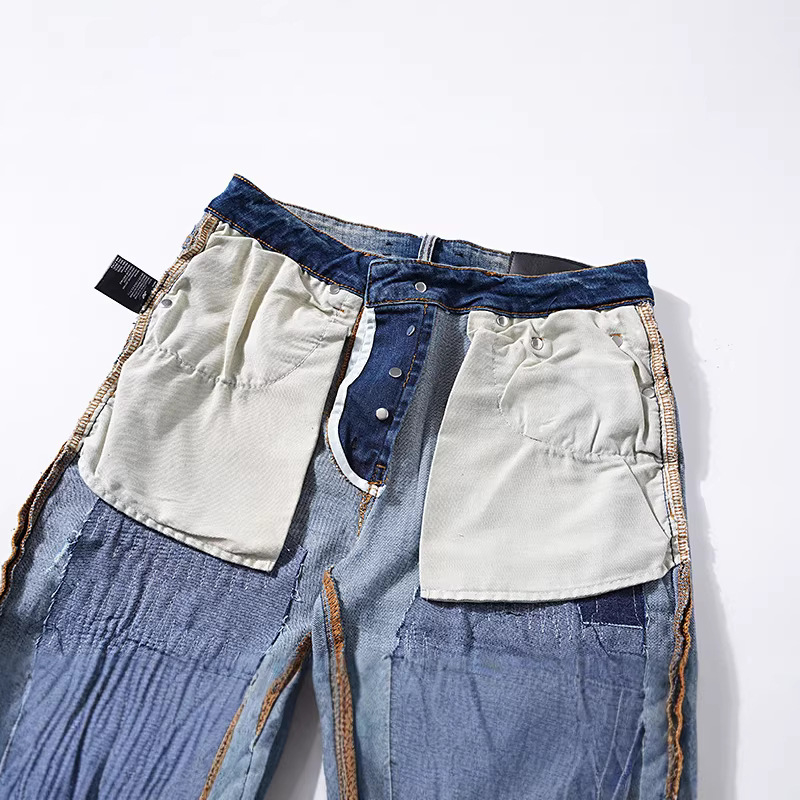 Blugi – stil retro, croi drept, spălare uzată, 80% bumbac, fermoar