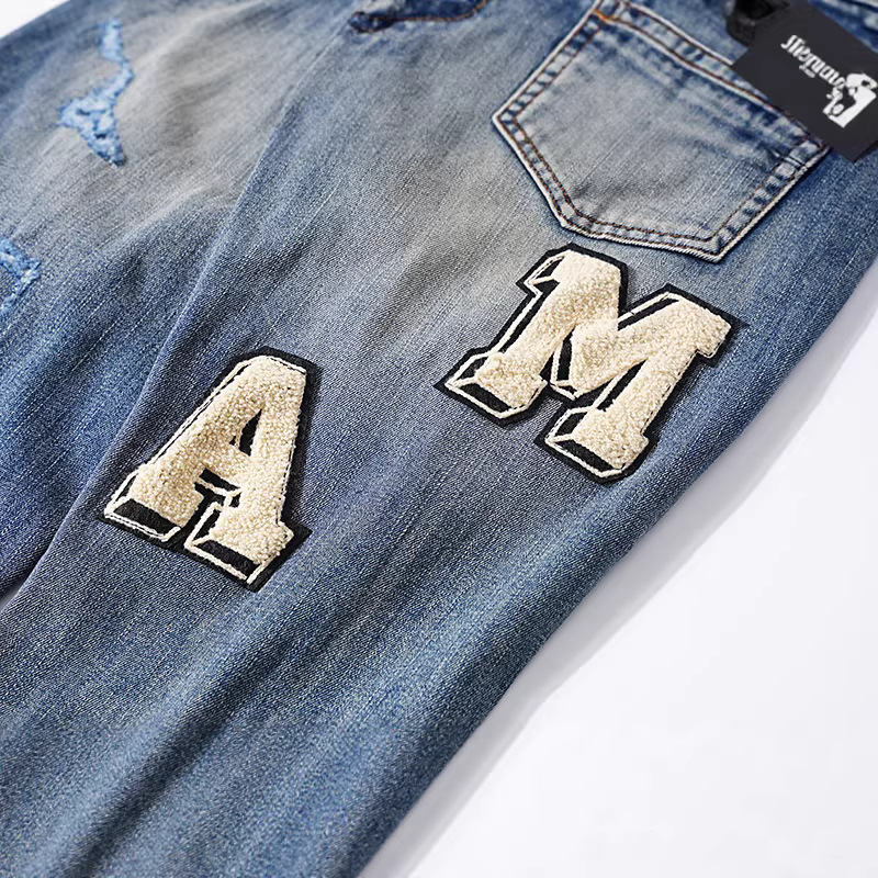 Blugi – stil retro, croi drept, spălare uzată, 80% bumbac, fermoar