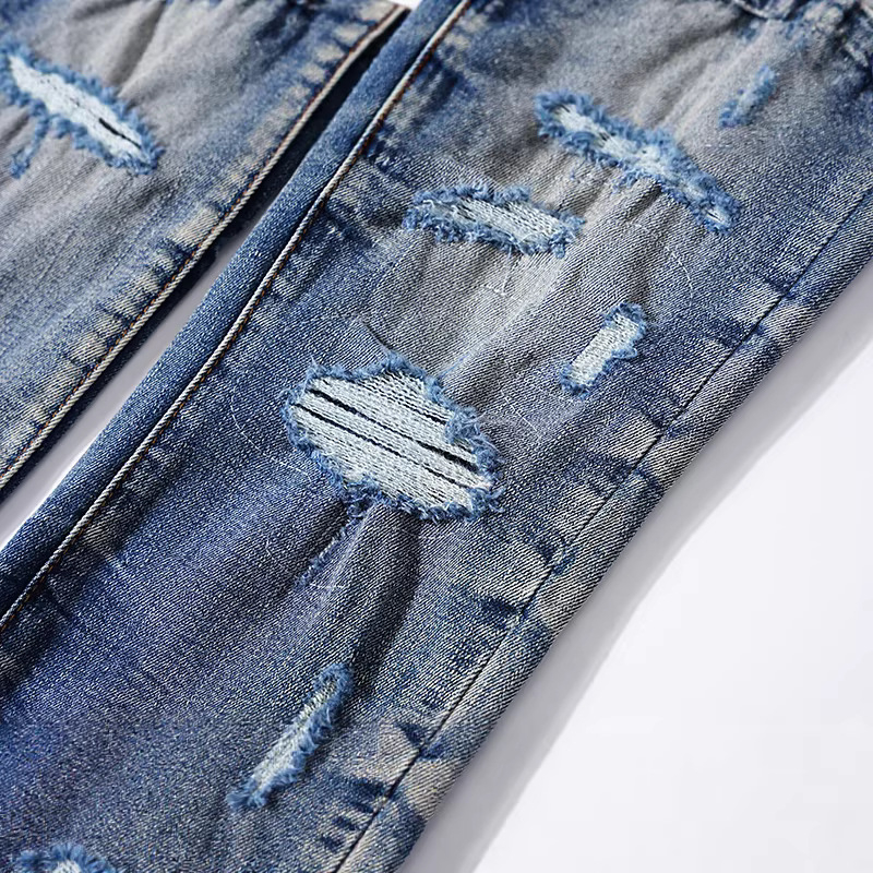 Blugi – stil retro, croi drept, spălare uzată, 80% bumbac, fermoar