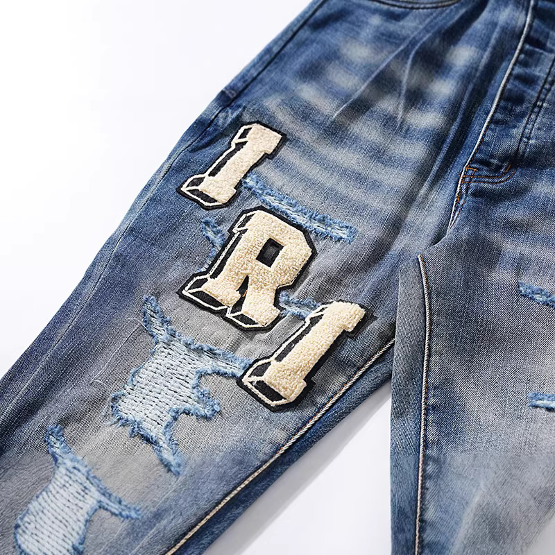 Blugi – stil retro, croi drept, spălare uzată, 80% bumbac, fermoar