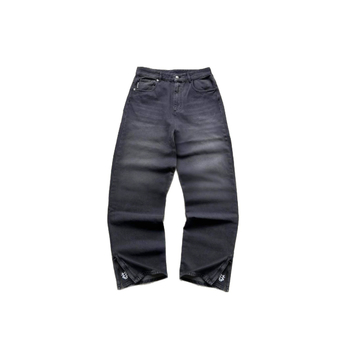 Jeanși bărbați cu broderie hip-hop, talie medie, croială dreaptă, poliester, închidere cu nasturi