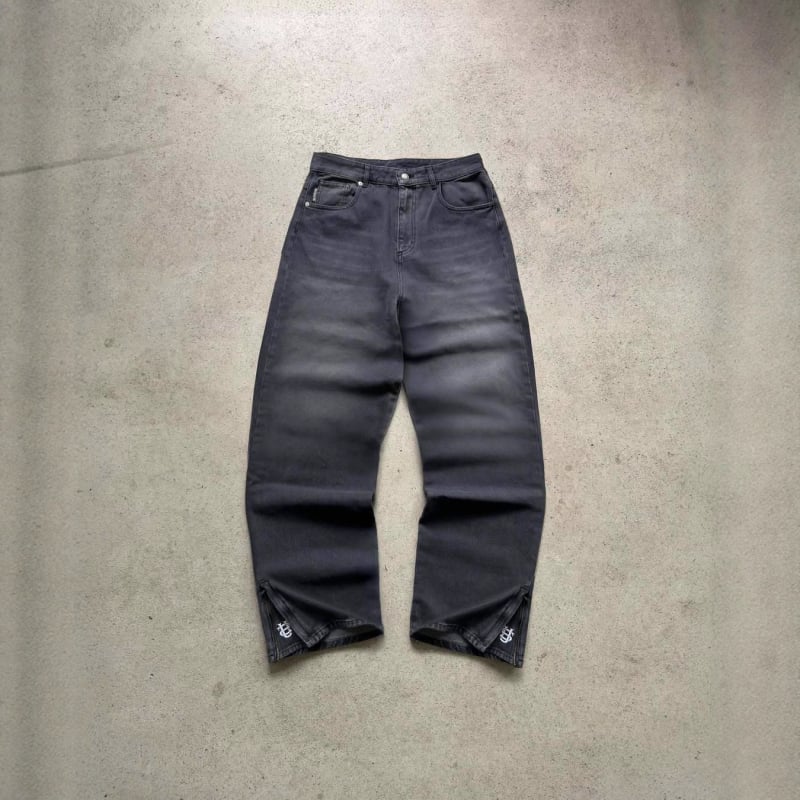 Jeanși bărbați cu broderie hip-hop, talie medie, croială dreaptă, poliester, închidere cu nasturi