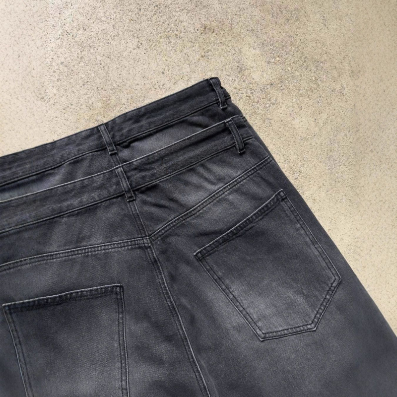 Jeanși bărbați cu broderie hip-hop, talie medie, croială dreaptă, poliester, închidere cu nasturi