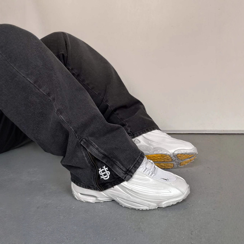 Jeanși bărbați cu broderie hip-hop, talie medie, croială dreaptă, poliester, închidere cu nasturi