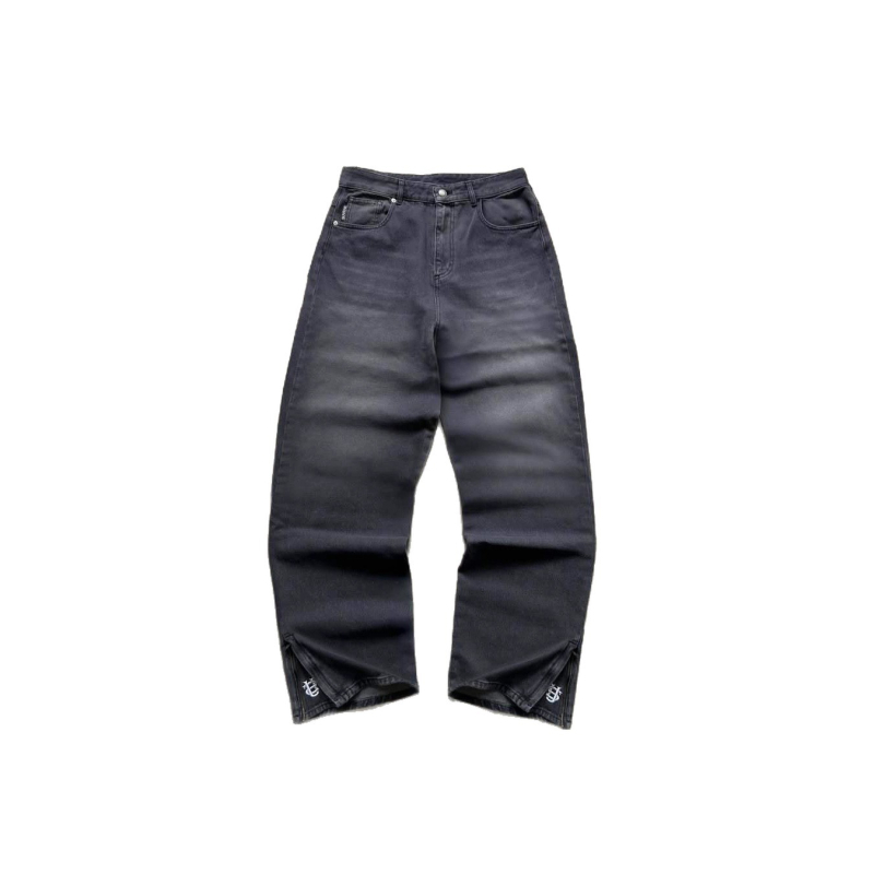 Jeanși bărbați cu broderie hip-hop, talie medie, croială dreaptă, poliester, închidere cu nasturi