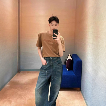 Blugi lejii cu croială liberă, talie medie, fermoar, țesătură principală poliester