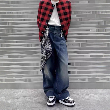 Blugi lejii cu croială liberă, talie medie, fermoar, țesătură principală poliester