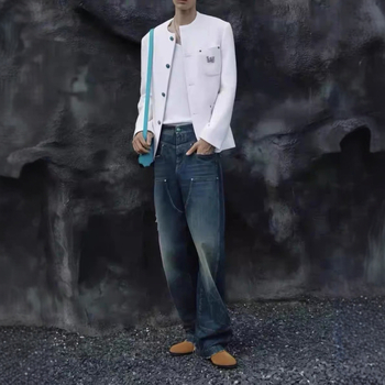 Blugi lejii cu croială liberă, talie medie, fermoar, țesătură principală poliester