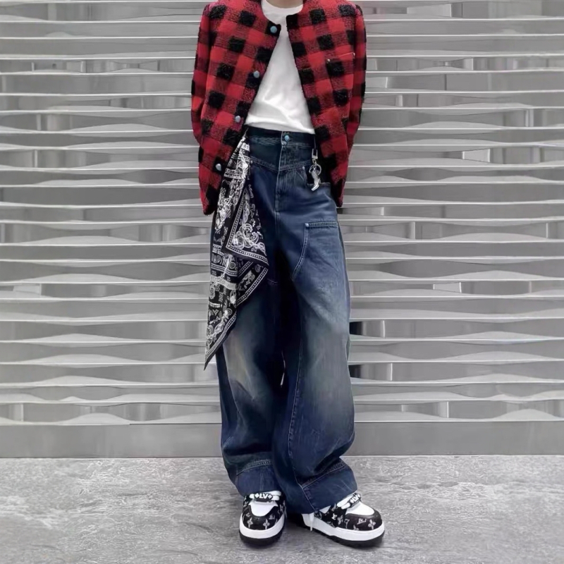 Blugi lejii cu croială liberă, talie medie, fermoar, țesătură principală poliester