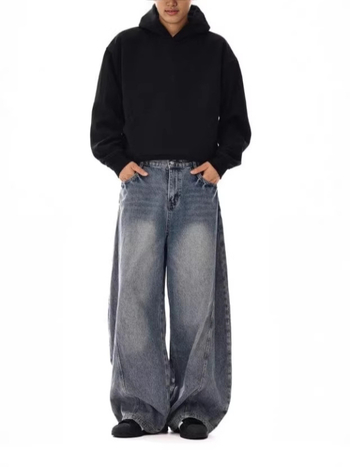 Muške traperice retro stila — ravne nogavice, labav kroj, denim, srednji obim struka, zip