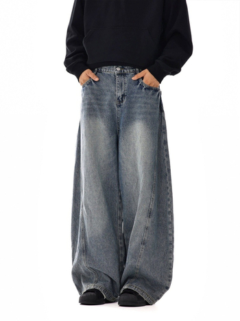Muške traperice retro stila — ravne nogavice, labav kroj, denim, srednji obim struka, zip