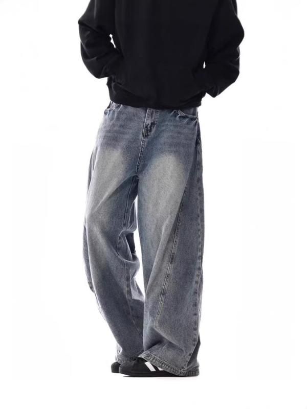 Muške traperice retro stila — ravne nogavice, labav kroj, denim, srednji obim struka, zip