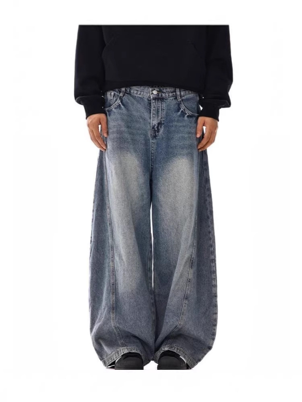 Muške traperice retro stila — ravne nogavice, labav kroj, denim, srednji obim struka, zip