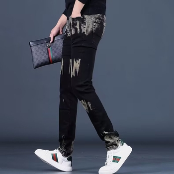 Chaos jeanși din denim pentru bărbați – slim straight, fermoar, talie medie, denim 100% poliester, design cu mai multe buzunare