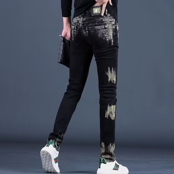 Chaos jeanși din denim pentru bărbați – slim straight, fermoar, talie medie, denim 100% poliester, design cu mai multe buzunare