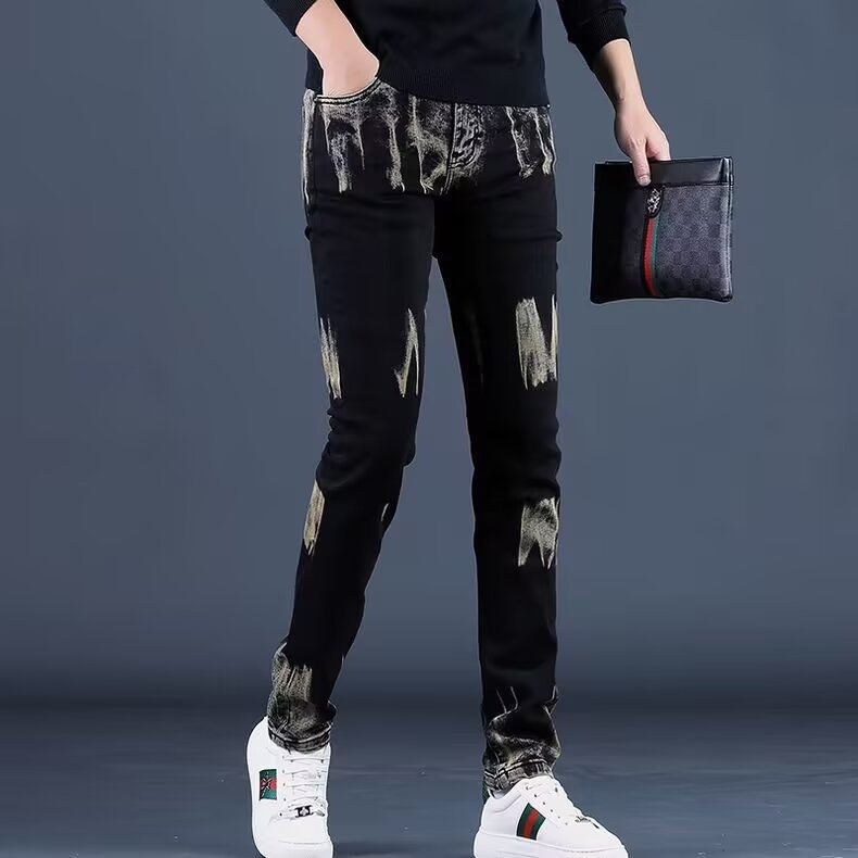 Chaos jeanși din denim pentru bărbați – slim straight, fermoar, talie medie, denim 100% poliester, design cu mai multe buzunare