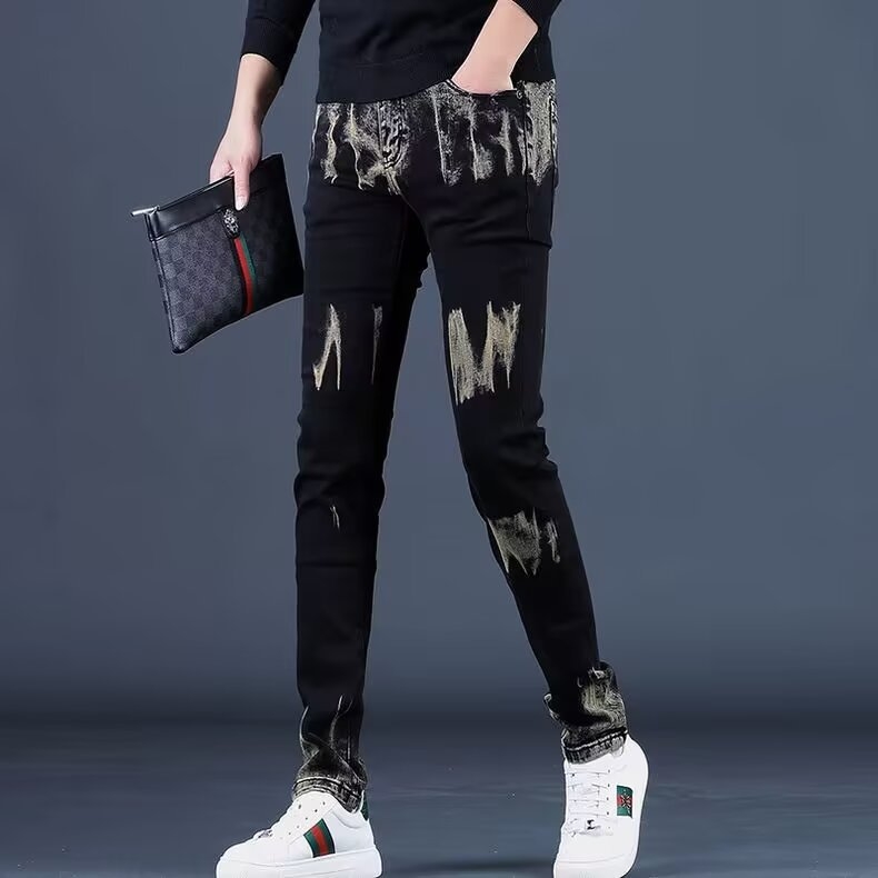 Chaos jeanși din denim pentru bărbați – slim straight, fermoar, talie medie, denim 100% poliester, design cu mai multe buzunare