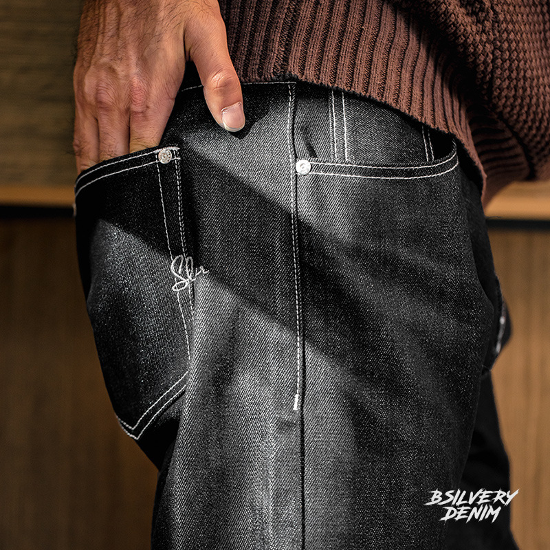 Мъжки дънки с прав крак, деним, 94.8% памук, средна талия, бродерия (прав крак; деним; 94.8% памук; средна талия; бродерия)