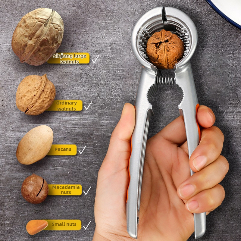 Pomôcka na lúpanie a otváranie šupiek orechov: Vlašské orechy, borovicové orechovky a lieskovce — značka Unique, moderný minimalistický dizajn, uvedená 2019, nie je dovážaná, materiál: iný.