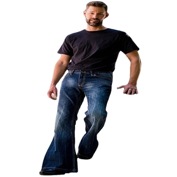 Jeanși din denim pentru bărbați, croială evazată, vintage, 90% bumbac, spălat cu piatră.