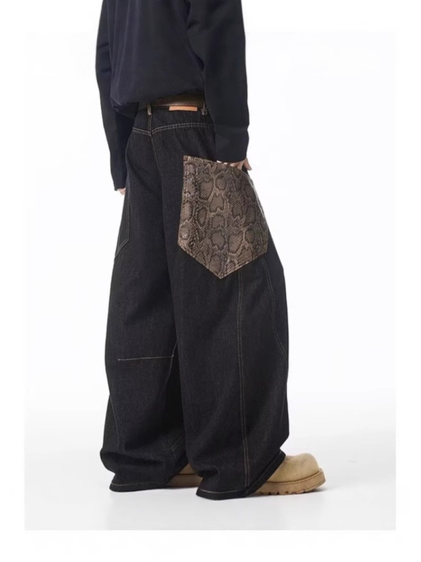 Jeanși cu model de șarpe, buzunare cargo, croială dreaptă, talie medie