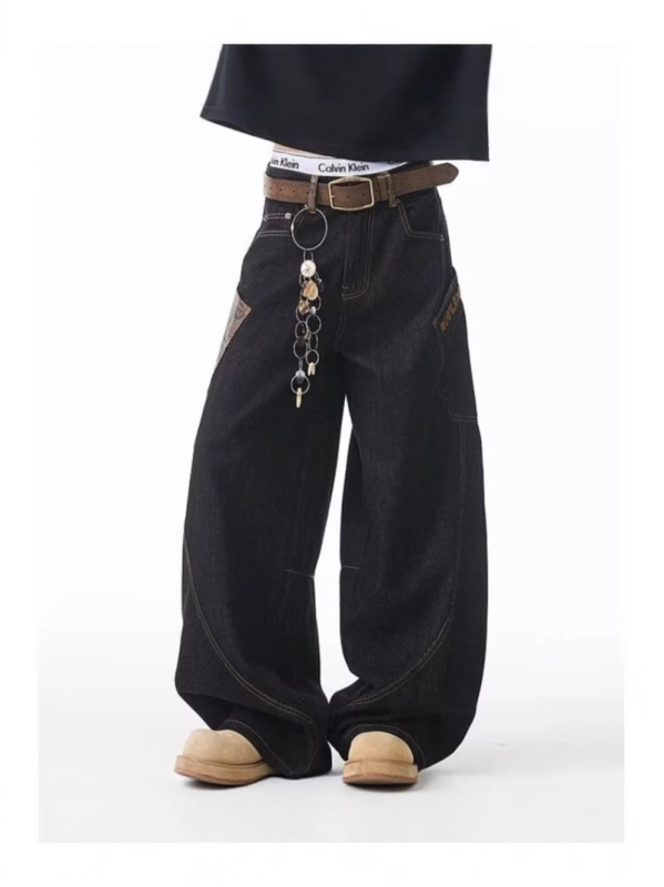 Jeanși cu model de șarpe, buzunare cargo, croială dreaptă, talie medie