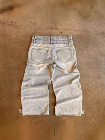 Hlače traperice širokih krojeva s printom perli i dijamanata, srednji struk, pamuk denim, zatvarač