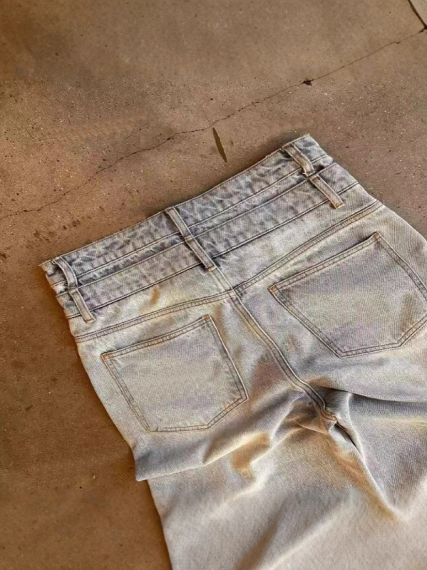 Hlače traperice širokih krojeva s printom perli i dijamanata, srednji struk, pamuk denim, zatvarač