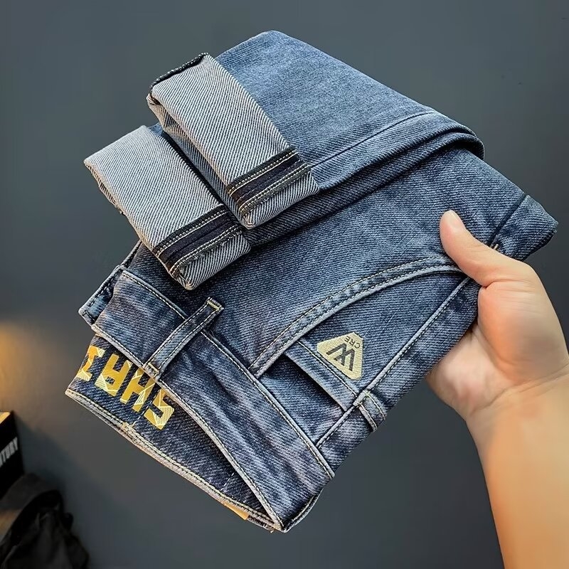 Muške traperice denim – korejski stil, ravne nogavice, srednji pojas, više džepova, pamuk-denim, otpornost na nabore