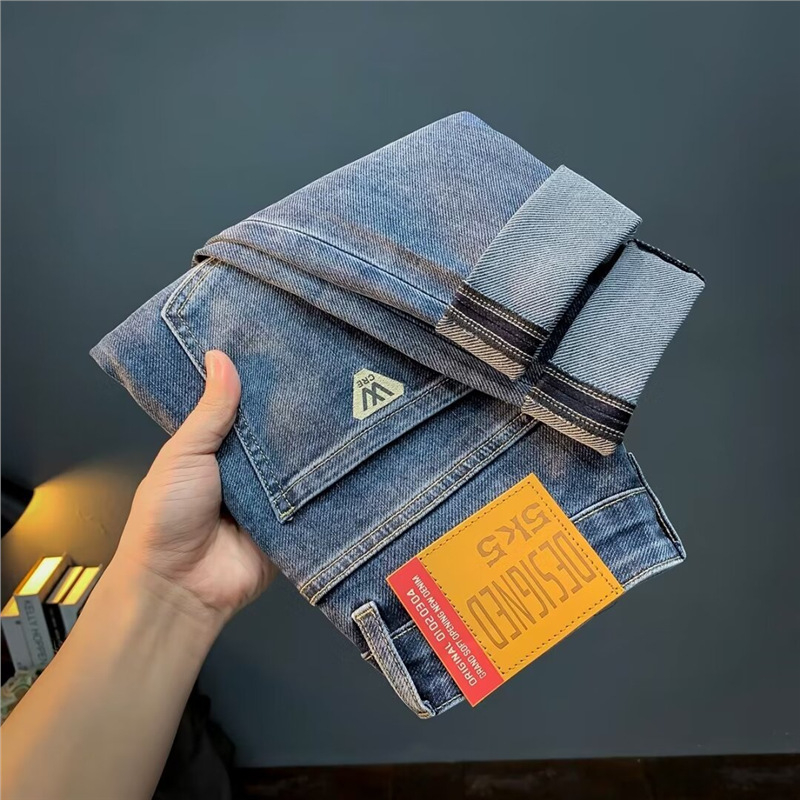 Muške traperice denim – korejski stil, ravne nogavice, srednji pojas, više džepova, pamuk-denim, otpornost na nabore