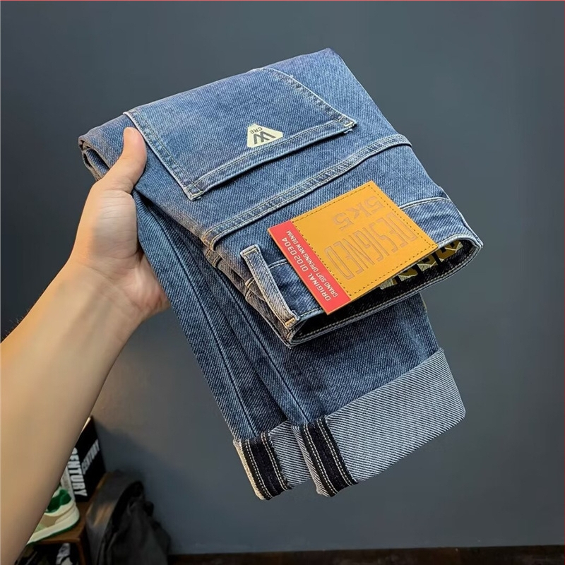 Muške traperice denim – korejski stil, ravne nogavice, srednji pojas, više džepova, pamuk-denim, otpornost na nabore