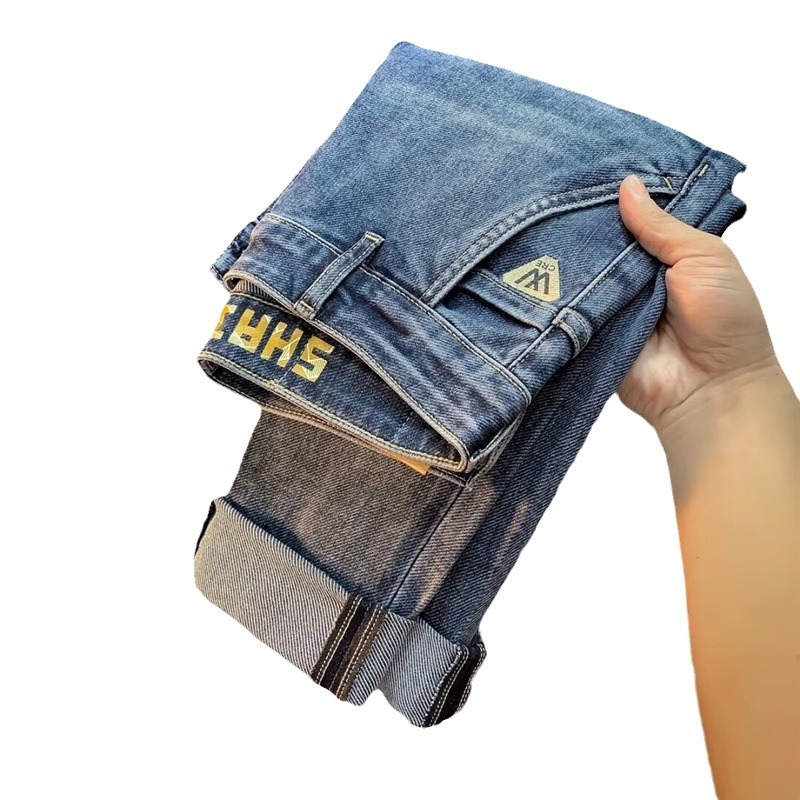 Muške traperice denim – korejski stil, ravne nogavice, srednji pojas, više džepova, pamuk-denim, otpornost na nabore