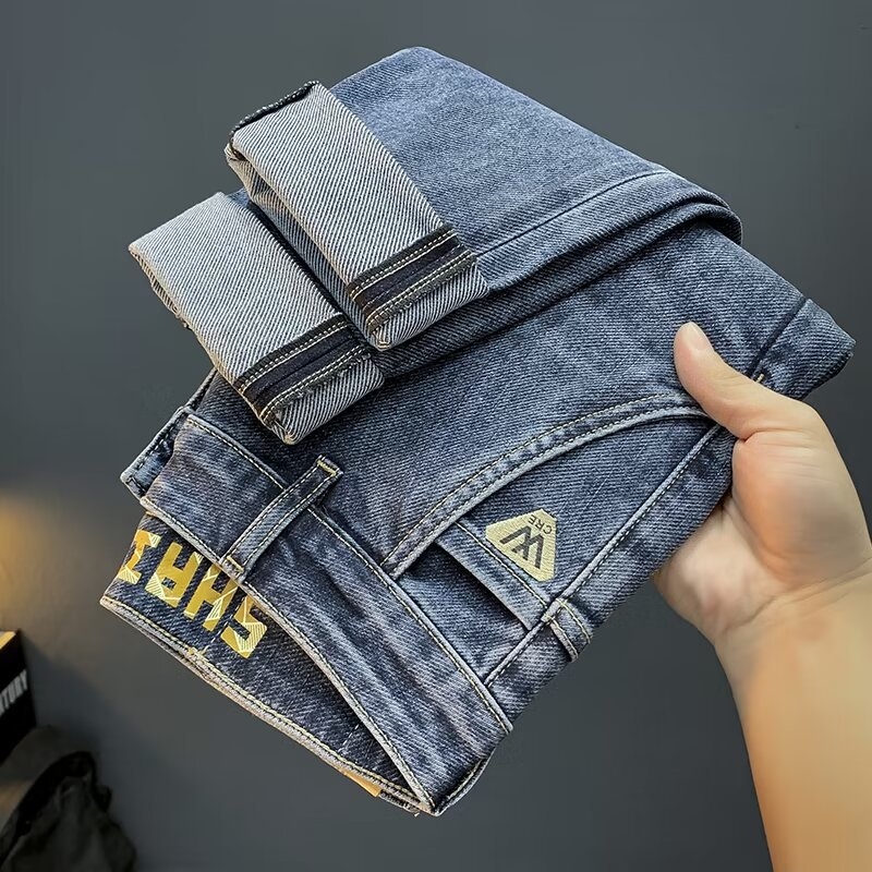 Muške traperice denim – korejski stil, ravne nogavice, srednji pojas, više džepova, pamuk-denim, otpornost na nabore