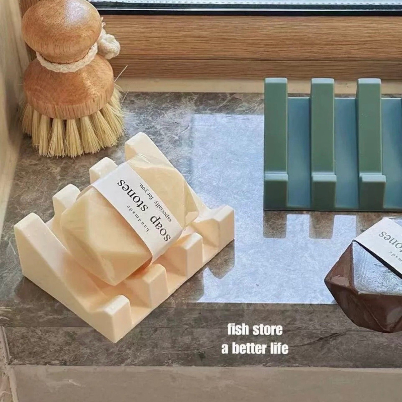 Силиконова дренажна поставка за сапуни с кутия — държач и съхранение за сапун в баня, марка Seven, отпечатано лого, без капак