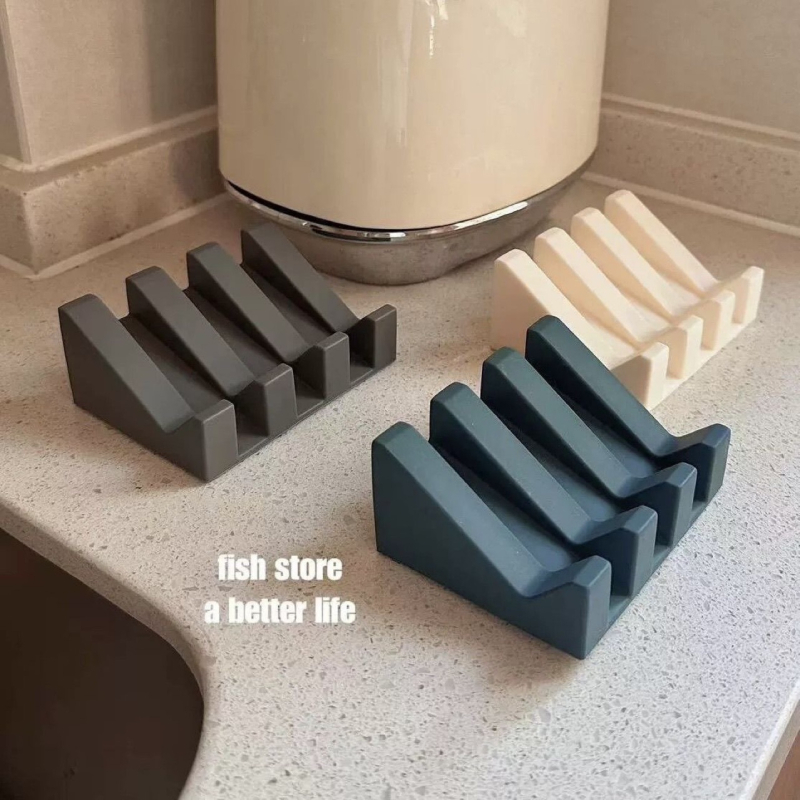 Силиконова дренажна поставка за сапуни с кутия — държач и съхранение за сапун в баня, марка Seven, отпечатано лого, без капак