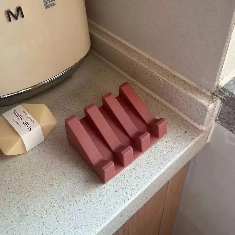 Силиконова дренажна поставка за сапуни с кутия — държач и съхранение за сапун в баня, марка Seven, отпечатано лого, без капак