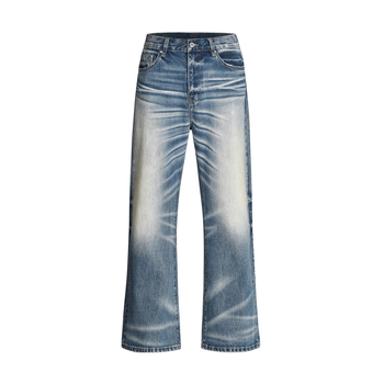 Blugi bărbătești drepți, spălare vintage, talie medie, denim din bumbac 95%, casual