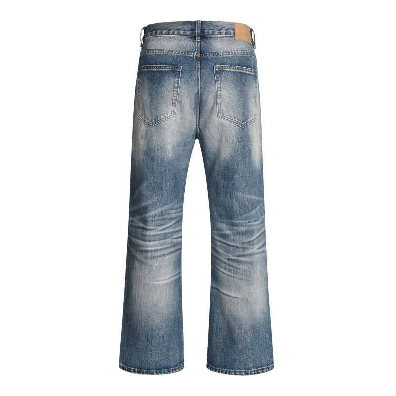 Blugi bărbătești drepți, spălare vintage, talie medie, denim din bumbac 95%, casual