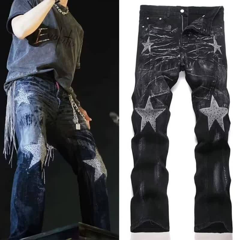 Blugi bărbați cu croială lejeră, drepti, talie medie, închidere cu nasturi, 60% bumbac