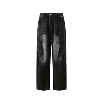 Blugi bărbați din denim cu croială lejeră, talie medie, fermoar, 90,4% bumbac