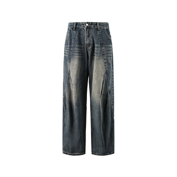 Blugi bărbați din denim cu croială lejeră, talie medie, fermoar, 90,4% bumbac