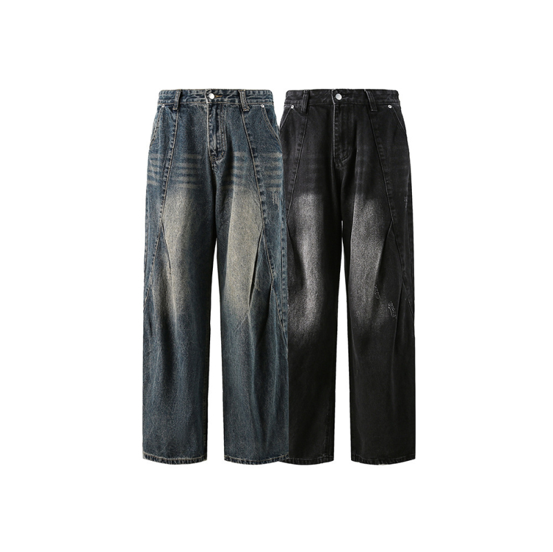 Blugi bărbați din denim cu croială lejeră, talie medie, fermoar, 90,4% bumbac