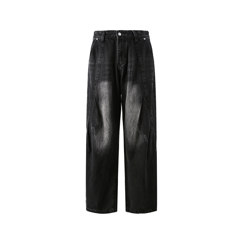 Blugi bărbați din denim cu croială lejeră, talie medie, fermoar, 90,4% bumbac