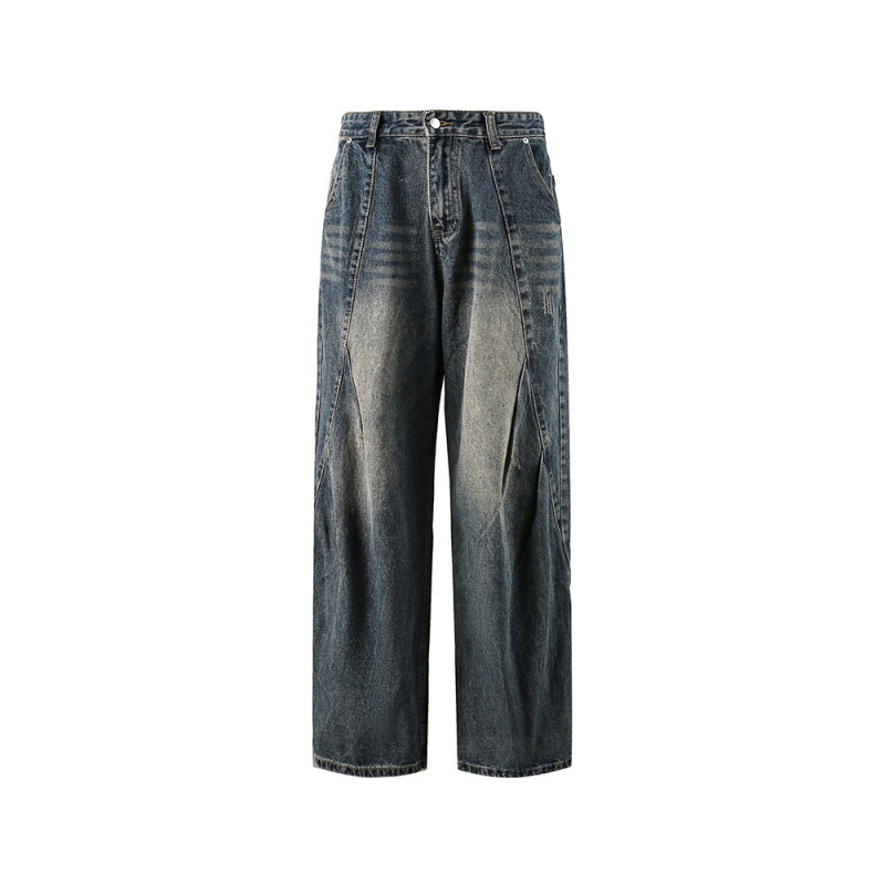 Blugi bărbați din denim cu croială lejeră, talie medie, fermoar, 90,4% bumbac