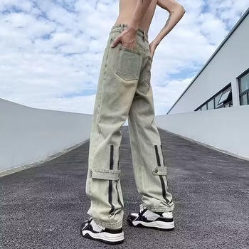 Blugi, stil retro, croială dreaptă, talie medie, prelucrare manuală, țesătură chenille