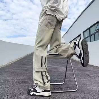 Blugi, stil retro, croială dreaptă, talie medie, prelucrare manuală, țesătură chenille