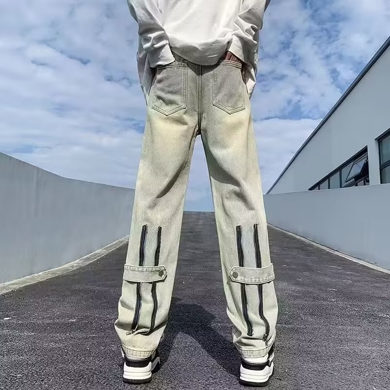 Blugi, stil retro, croială dreaptă, talie medie, prelucrare manuală, țesătură chenille