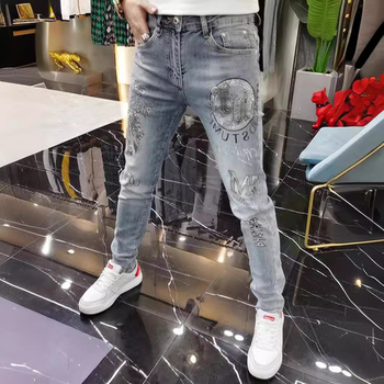 Muške traperice od denima, korejski stil, slim-fit, ravni kroj, 80% pamuk